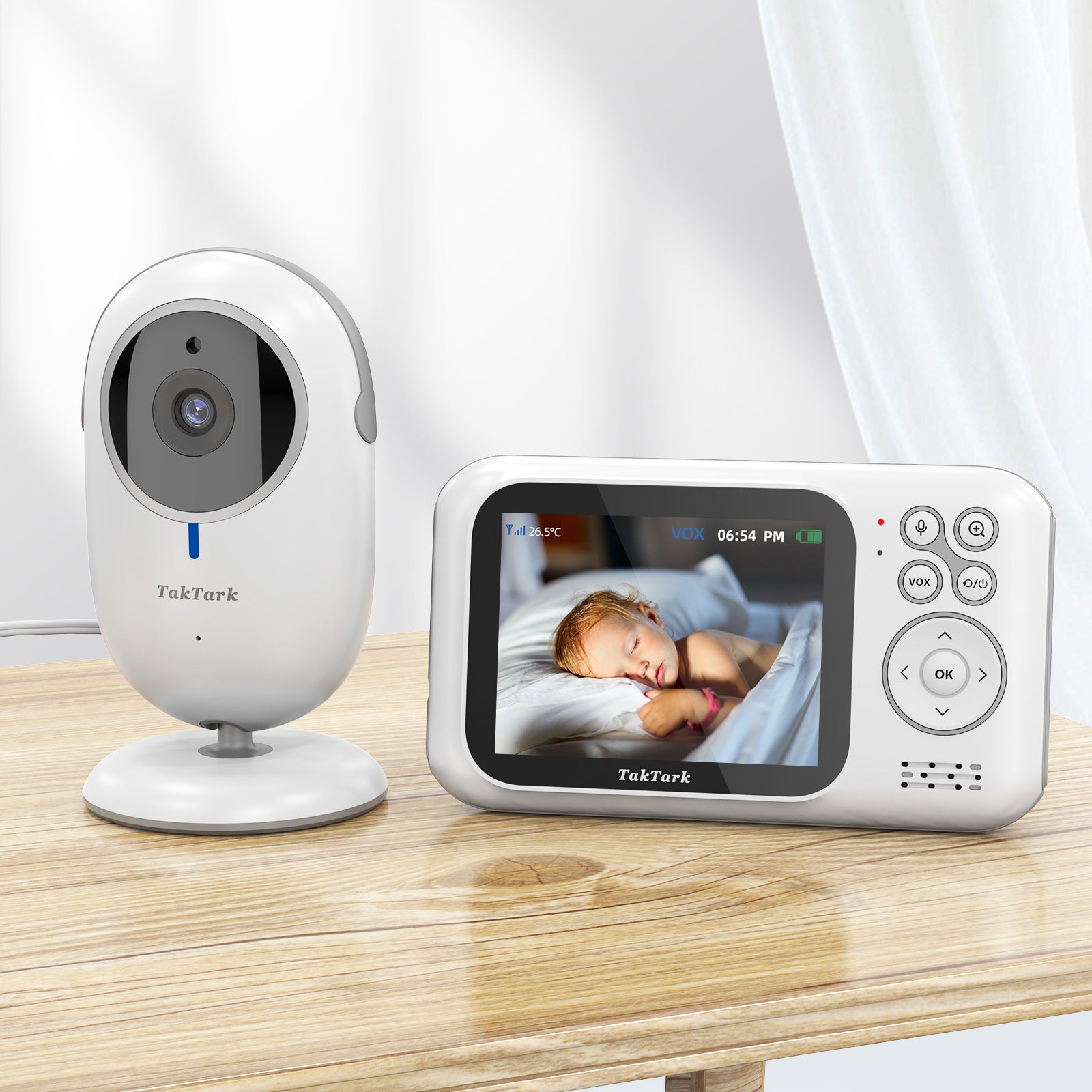 TakTark Babyphone Camera, 5'' IPS-Écran 720P HD Baby Monitor Video Babyphone  Pan-Tilt 300° Camera Bebe, 3050mAh, Vision Nocturne, VOX, Communication  Bidirectionnelle, Capteur de Température : : Bébé et Puériculture