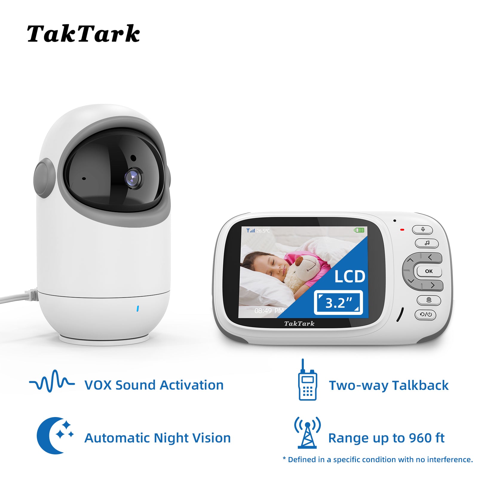 TakTark Camara Vigilancia Bebe, 4.3'' Vigilabebes Inalámbrico, Monitor con  Visión Nocturna, VOX, Comunicación Bidireccional, Sensor de Temperatura,  Sin Interferencias de Luz, Sólo Movimiento : .es: Bebé